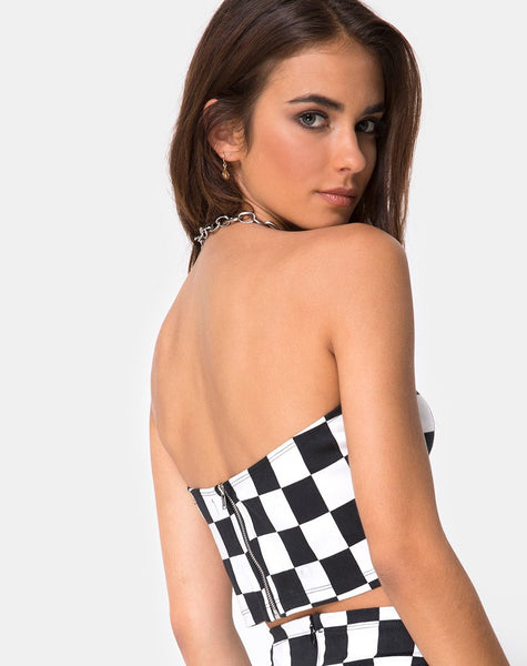 Villy Crop Top in Checker Board Medium B/W