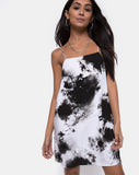 Sagha Slip Dress in Mono Tie Dye Black and White