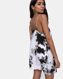 Sagha Slip Dress in Mono Tie Dye Black and White