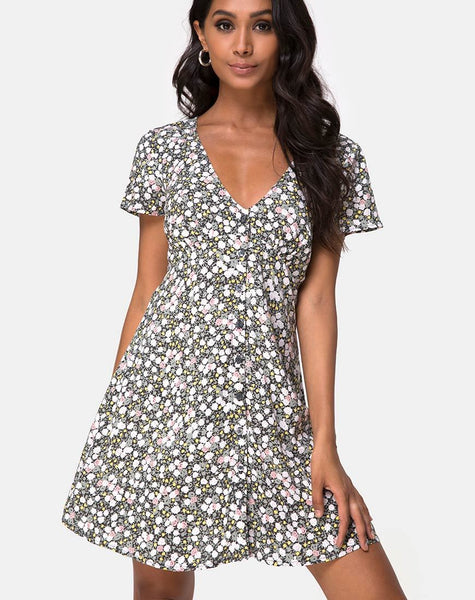 Sahara Tea Dress in Floral Field Olive