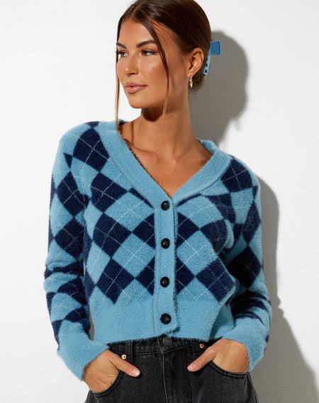 Olina Cropped Cardi in Knit Tonal Blue Daisy