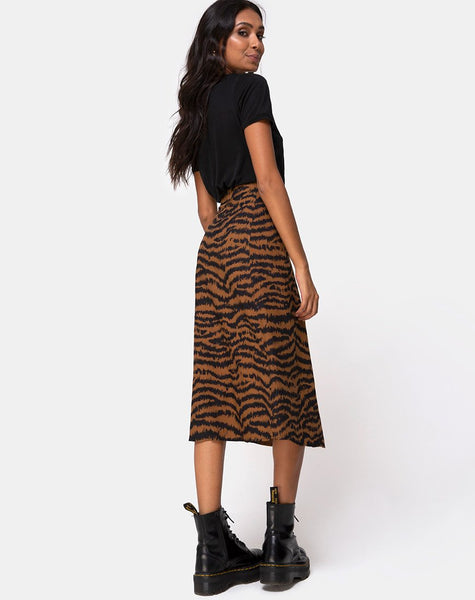 Saika Midi Skirt in Animal Drip Brown