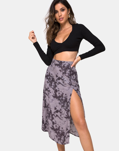 Saika Midi Skirt in Bleached Tie Dye Grey