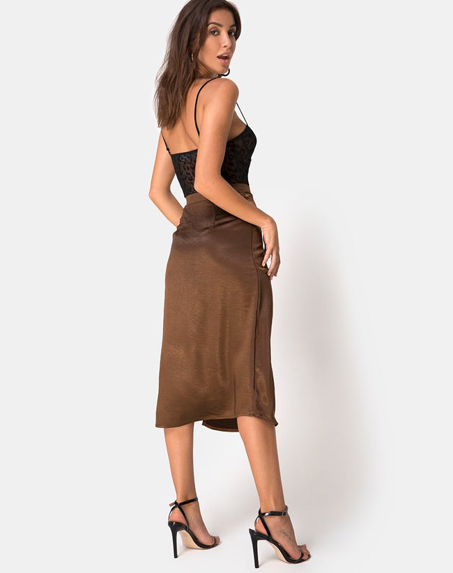 Saika Skirt in Satin Brown