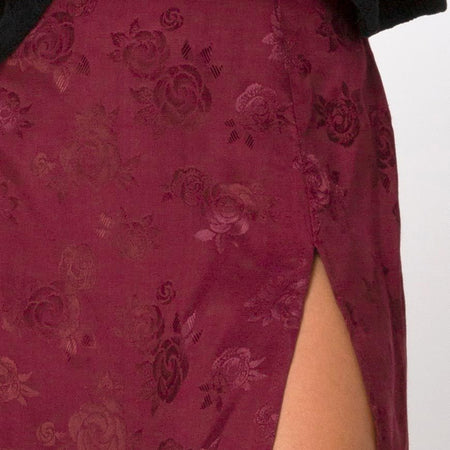 Saika Midi Skirt in Satin Rose Burgundy