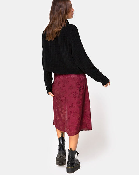 Saika Midi Skirt in Satin Rose Burgundy