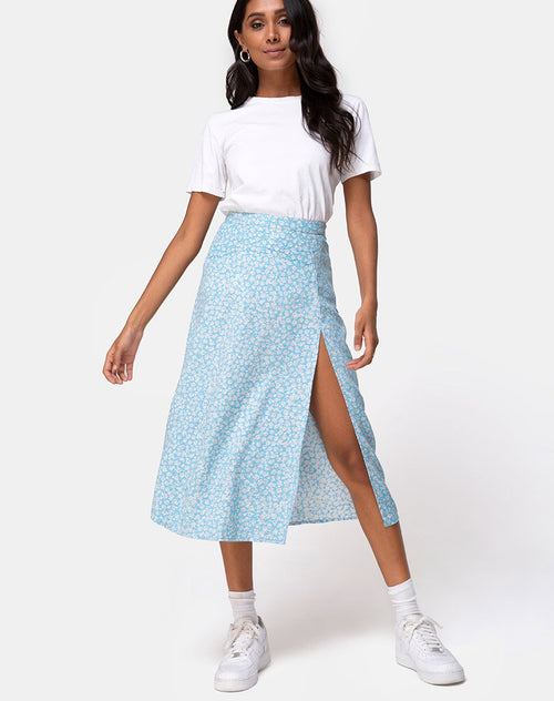 Saika Midi Skirt in Ditsy Rose Blue