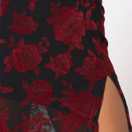 Saika Midi Skirt in Romantic Red Rose Flock