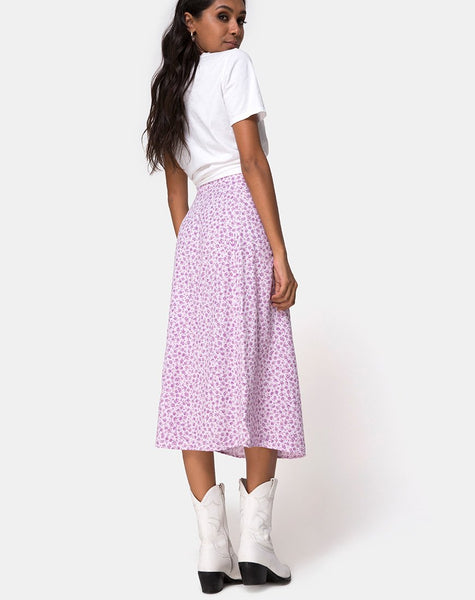 Saika Midi Skirt in Ditsy Rose Lilac