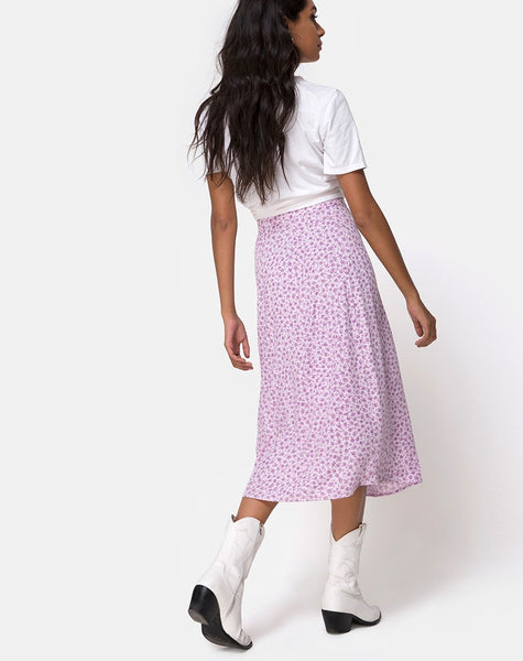 Saika Midi Skirt in Ditsy Rose Lilac