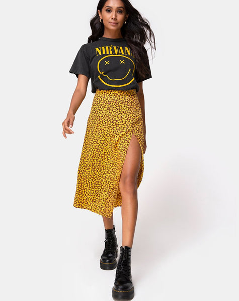 Saika Midi Skirt in Ditsy Rose Marigold