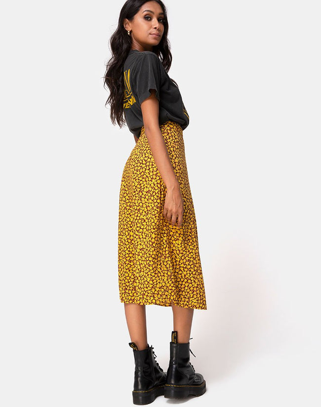 Saika Midi Skirt in Ditsy Rose Marigold