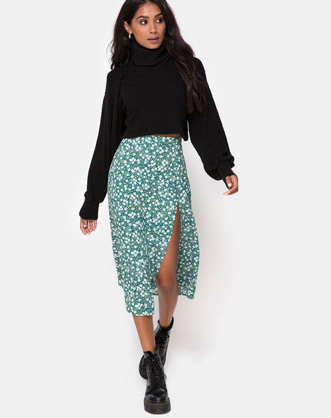 Saika Midi Skirt in Floral Field Green