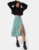 Saika Midi Skirt in Floral Field Green