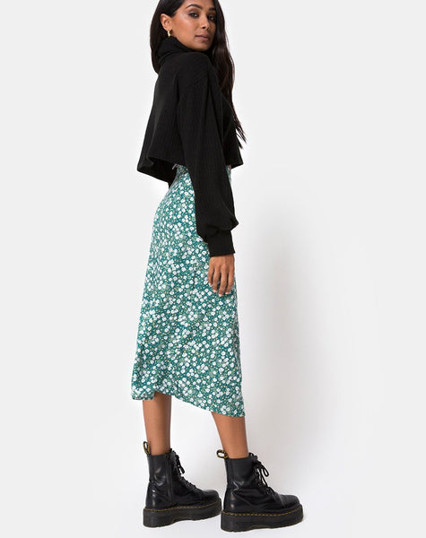 Saika Midi Skirt in Floral Field Green