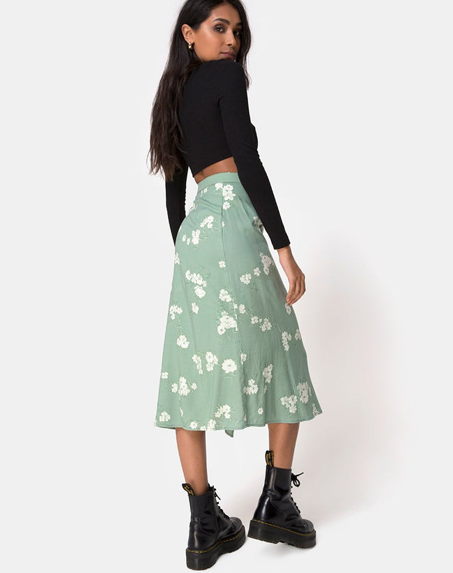 Saika Midi Skirt in Mono Flower Green