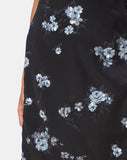 Saika Midi Skirt in Mono Flower Black