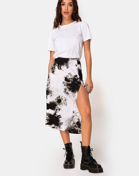 Saika Skirt in Mono Tie Dye Black and White