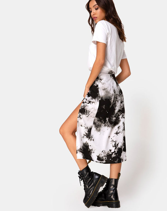 Saika Skirt in Mono Tie Dye Black and White