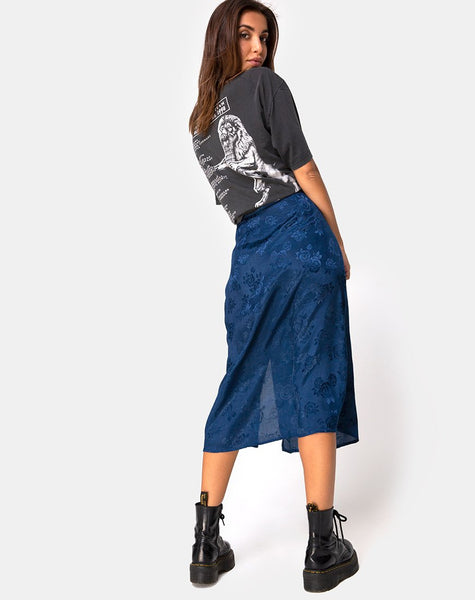 Saika Midi Skirt in Satin Rose Navy