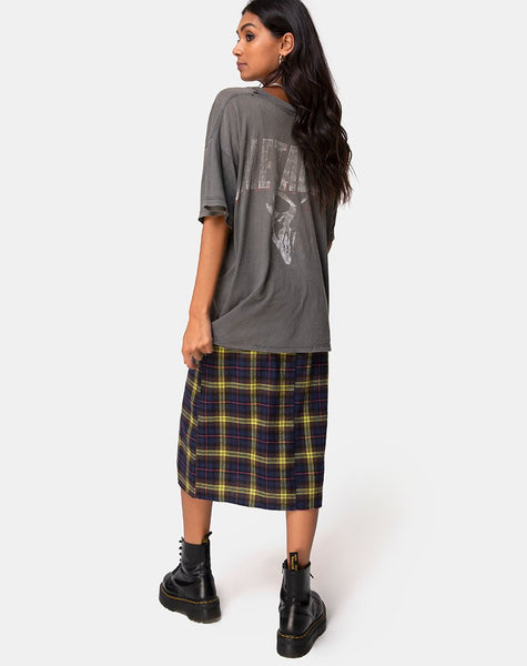 Saika Skirt in Plaid Brown Yellow Check