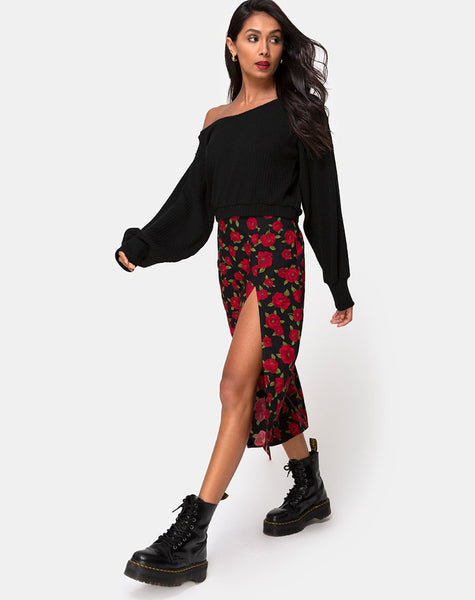 Saika Midi Skirt in Roaming Rose Black