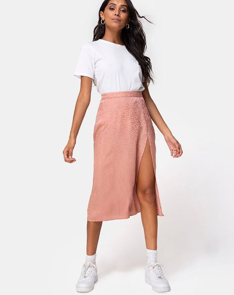 Saika Skirt in Satin Cheetah Dusty Pink