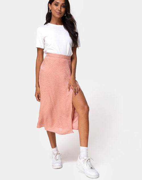 Saika Skirt in Satin Cheetah Dusty Pink