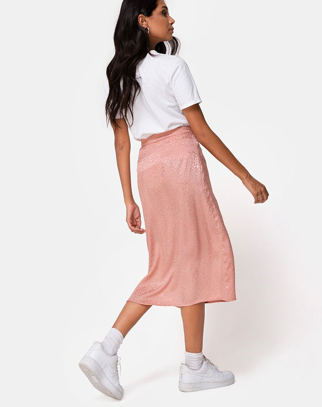 Saika Skirt in Satin Cheetah Dusty Pink