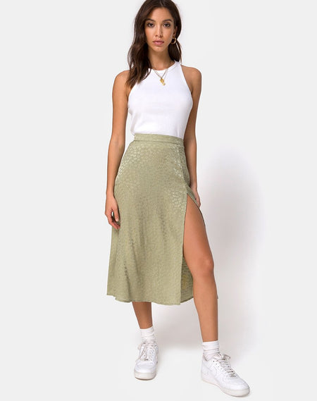 Tindra Midi Skirt in Satin Olive