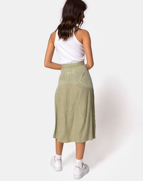 Saika Midi Skirt in Satin Ditsy Rose Sage