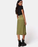 Saika Midi Skirt in Satin Cheetah Khaki