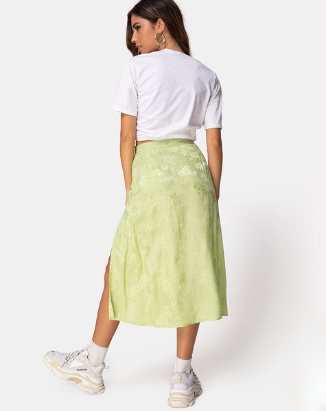 Saika Midi Skirt in Satin Rose Lime