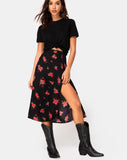 Saika Midi Skirt in Soi Rose Black and Red