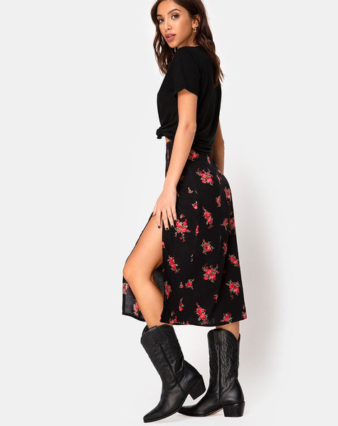 Saika Midi Skirt in Soi Rose Black and Red