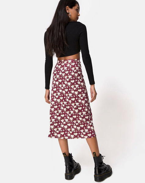 Saika Midi Skirt in Wild Fleur Maroon