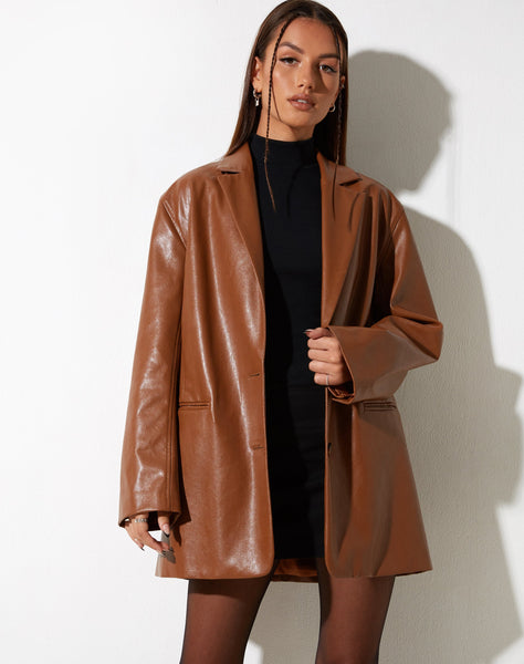 Image of MOTEL X IRIS Saken Blazer in PU Chocolate