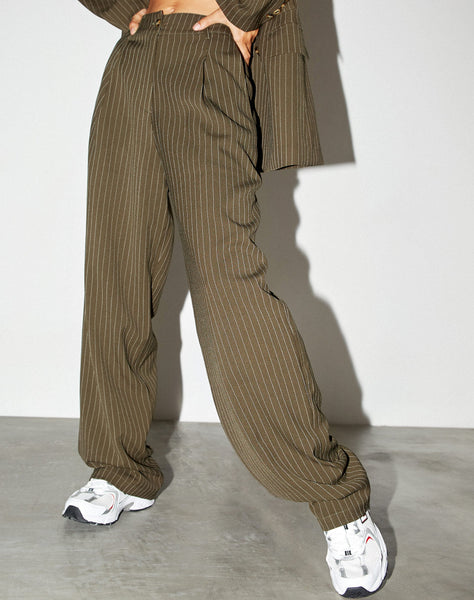 Image of Sakila Trouser in Pinstripe Khaki