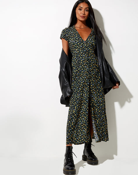 Image of Salara Midi Dress in Flowing Flower Black