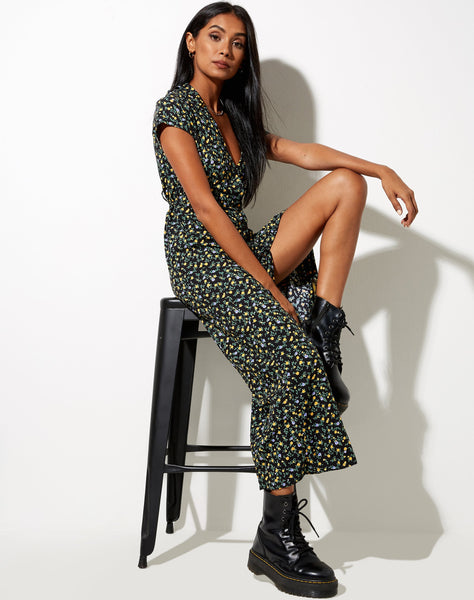 Image of Salara Midi Dress in Flowing Flower Black