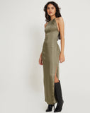 image of Salazar Halter Neck Maxi Dress in Satin Dark Olive