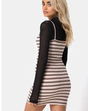 Saleh Bodycon Dress in Rib Stripe Cream Black and Tan