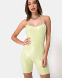 Saleta Unitard in Pistachio Green with Clear Sequin