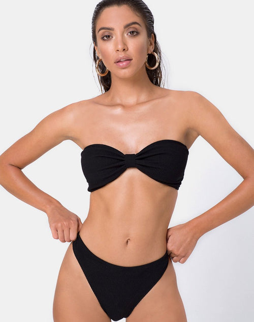 Samara Bikini Top in Crinkle Rib Black