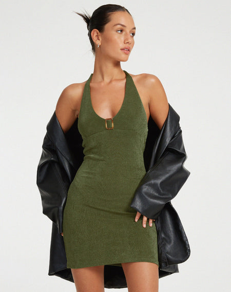 Mahali Bandeau Mesh Mini Dress in Khaki Olive