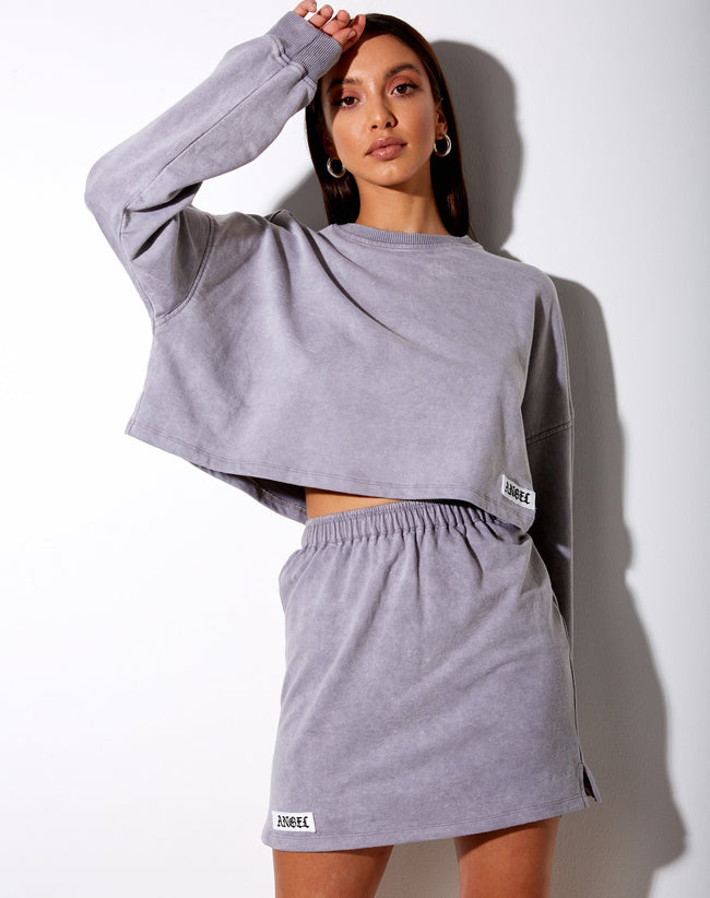 Image of Sami Mini Skirt in Grey Wash “Angel” Embro Label