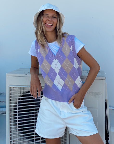 Image of Sami Vest in Argyle Lilac Cream Tan