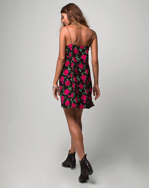 Sanna Slip Dress in Valeria Rose Black and Red