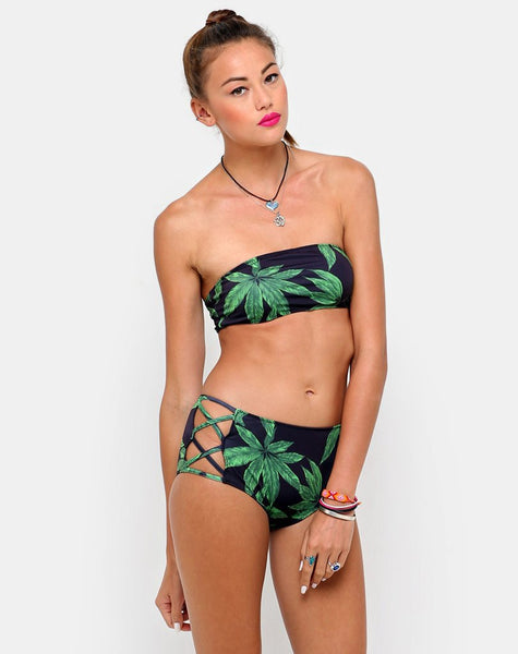 Sandrift Strapless Bikini Bottom in Palm Leaf Green