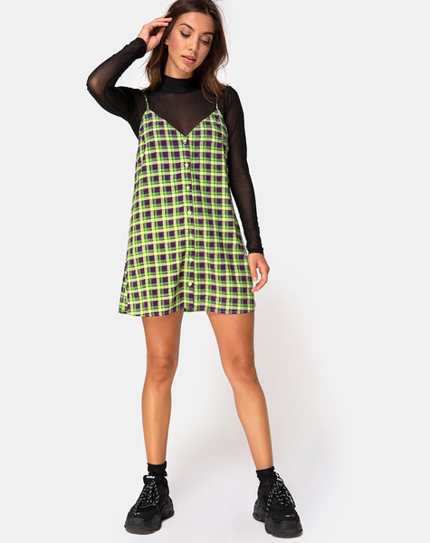 Image of Sanna Slip Dress in Green and Purple Check